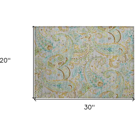 Gray and Gold Paisley Washable Non Skid Indoor Outdoor Area Rug Photo 3