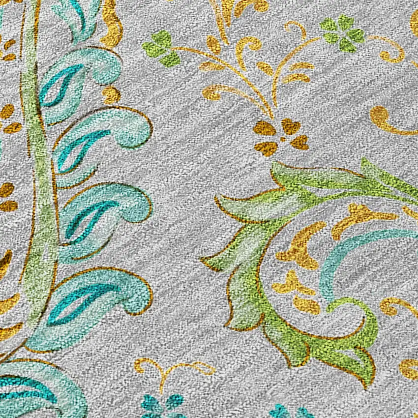 Gray and Gold Paisley Washable Non Skid Indoor Outdoor Area Rug Photo 6