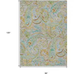 Photo of Gray and Gold Paisley Washable Non Skid Indoor Outdoor Area Rug