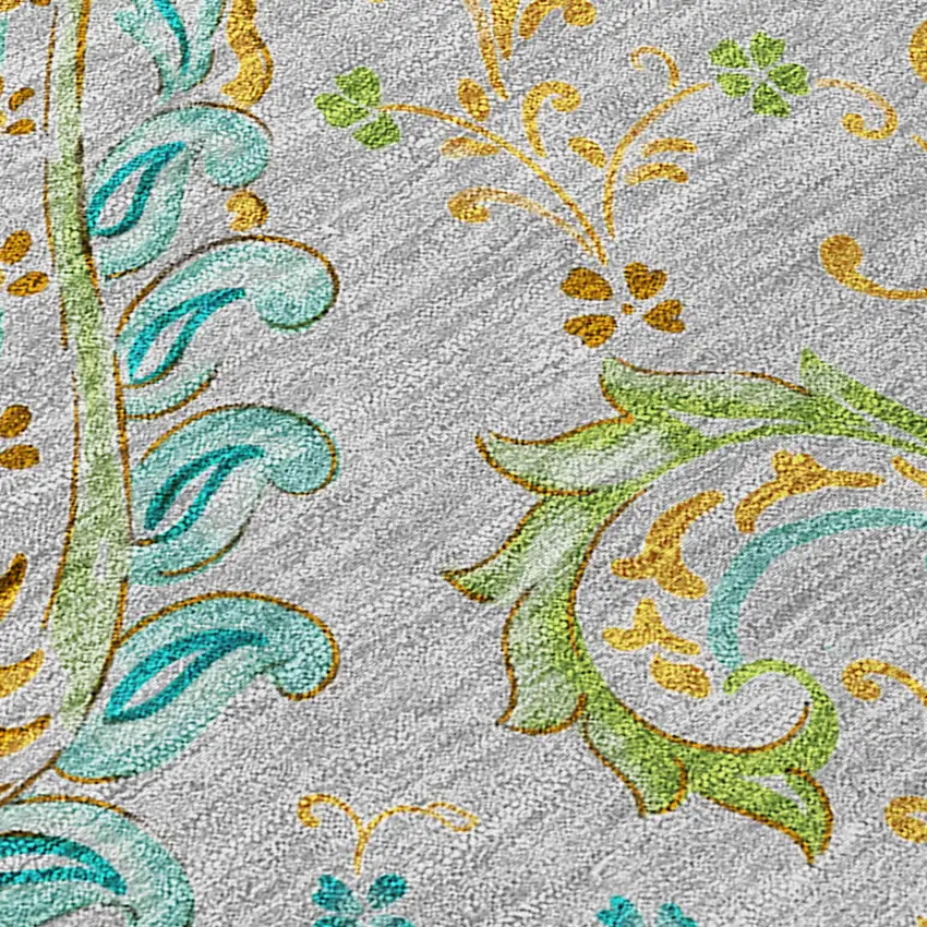Gray and Gold Paisley Washable Non Skid Indoor Outdoor Area Rug Photo 8