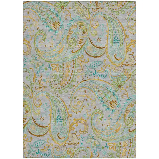 Gray and Gold Paisley Washable Non Skid Indoor Outdoor Area Rug Photo 4