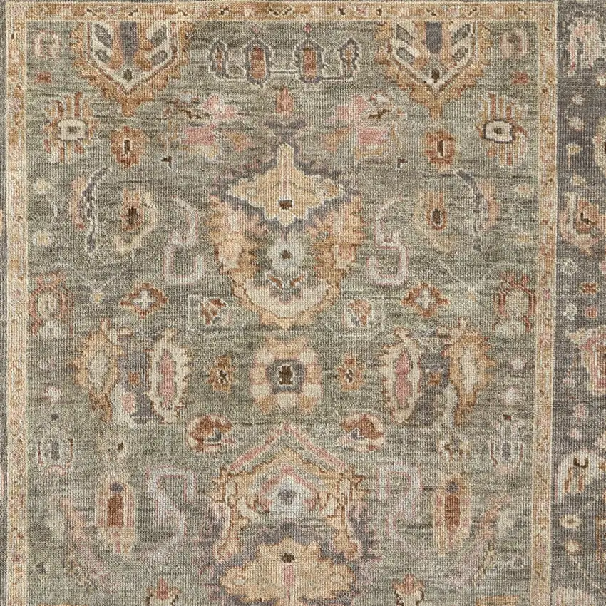 Gray and Gold Wool Oriental Hand Knotted Area Rug With Fringe Photo 9