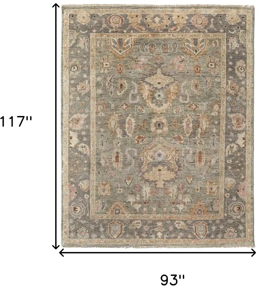 Gray and Gold Wool Oriental Hand Knotted Area Rug With Fringe Photo 3
