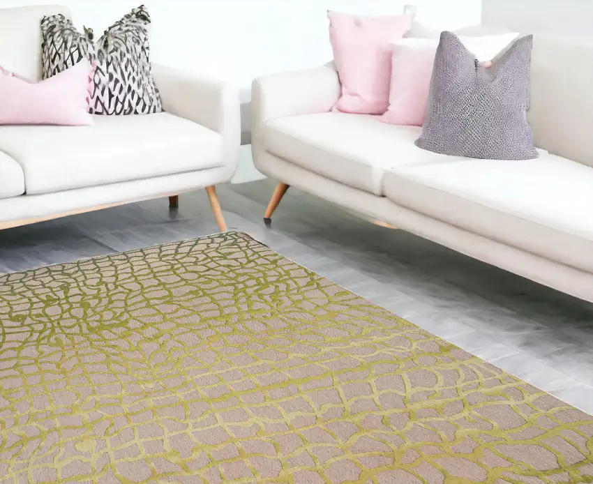 Gray and Green Abstract Non Skid Area Rug Photo 1