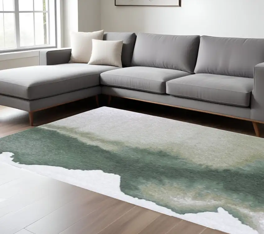 Gray and Green Abstract Non Skid Area Rug Photo 4