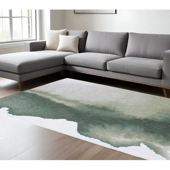 Gray and Green Abstract Non Skid Area Rug Photo 1