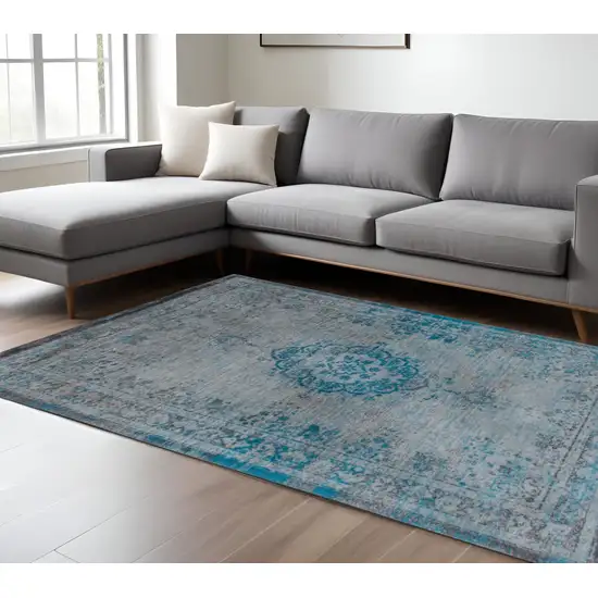 Gray and Green Medallion Non Skid Area Rug Photo 1