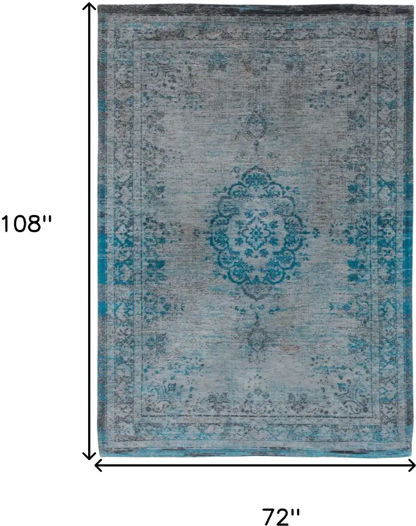 Gray and Green Medallion Non Skid Area Rug Photo 3