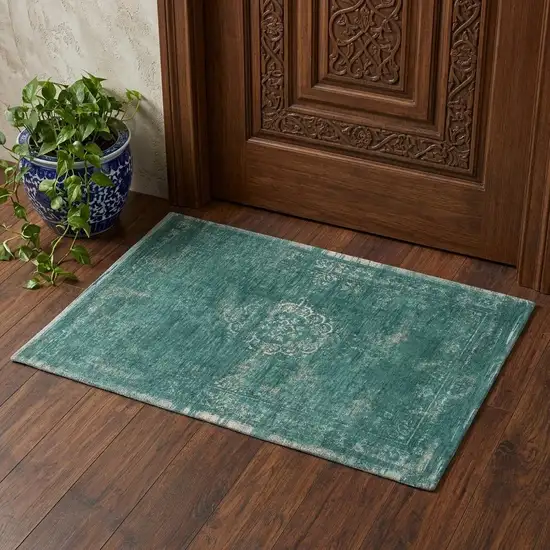 Gray and Green Medallion Non Skid Area Rug Photo 1