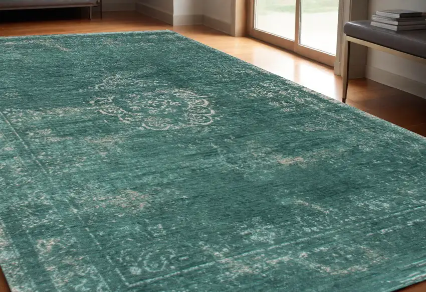 Gray and Green Medallion Non Skid Area Rug Photo 1