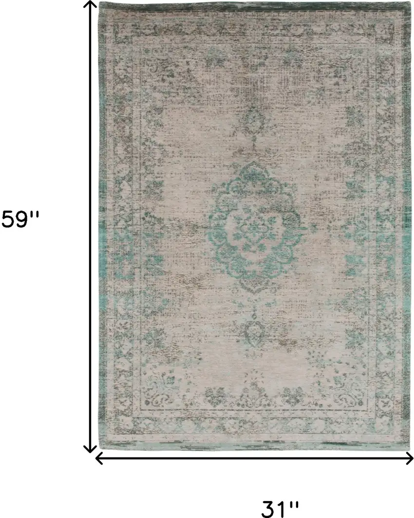 Gray and Green Medallion Non Skid Area Rug Photo 3
