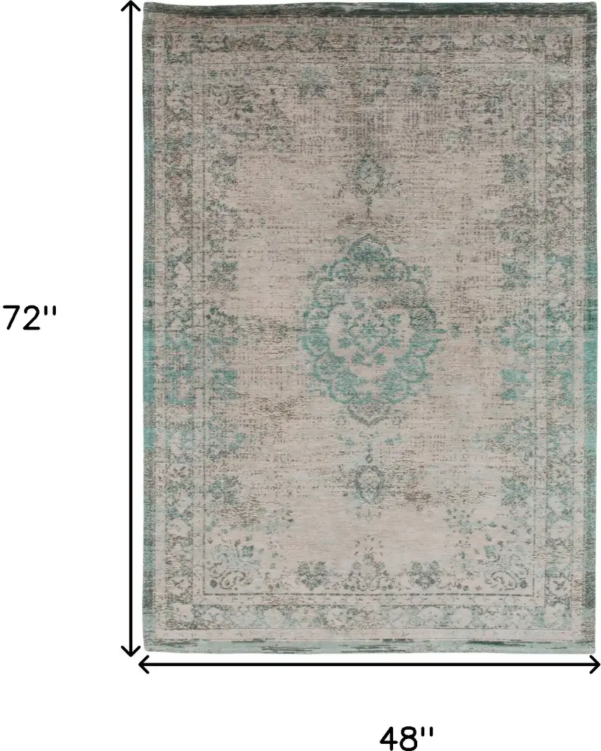 Gray and Green Medallion Non Skid Area Rug Photo 3