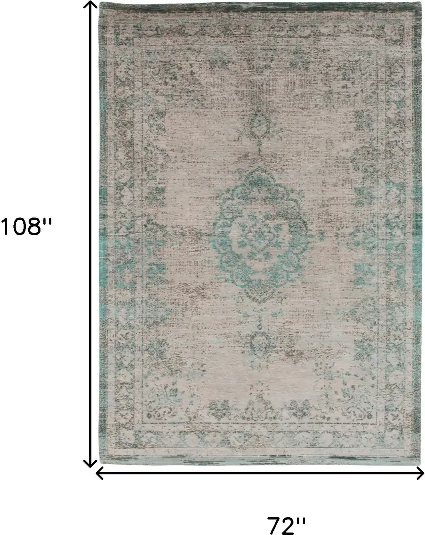 Gray and Green Medallion Non Skid Area Rug Photo 3