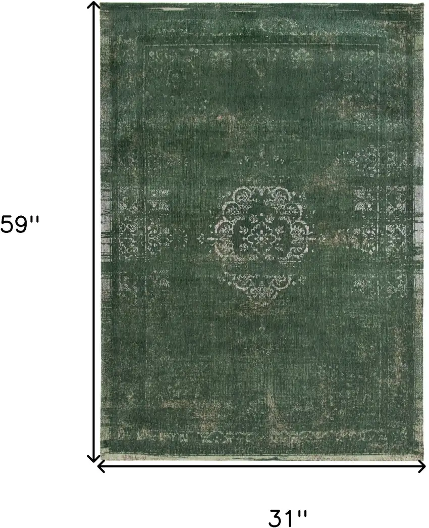 Gray and Green Medallion Non Skid Area Rug Photo 3