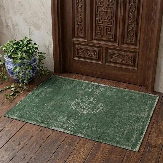 Gray and Green Medallion Non Skid Area Rug Photo 1
