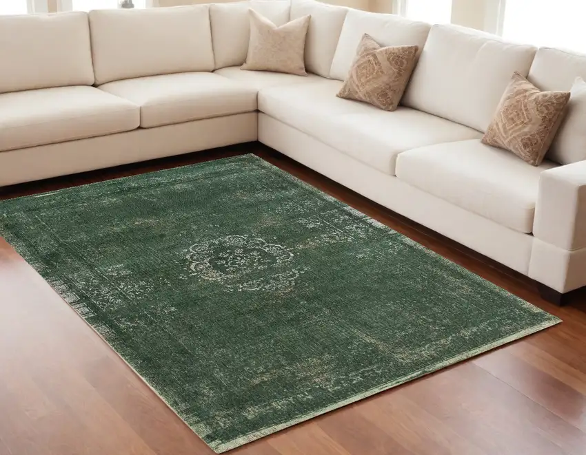 Gray and Green Medallion Non Skid Area Rug Photo 1