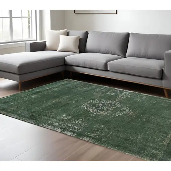 Gray and Green Medallion Non Skid Area Rug Photo 1