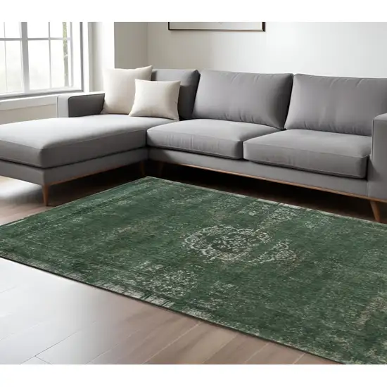 Gray and Green Medallion Non Skid Area Rug Photo 1