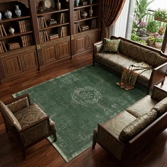 Gray and Green Medallion Non Skid Area Rug Photo 1