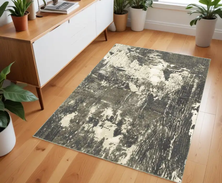 Gray And Ivory Abstract Area Rug Photo 1