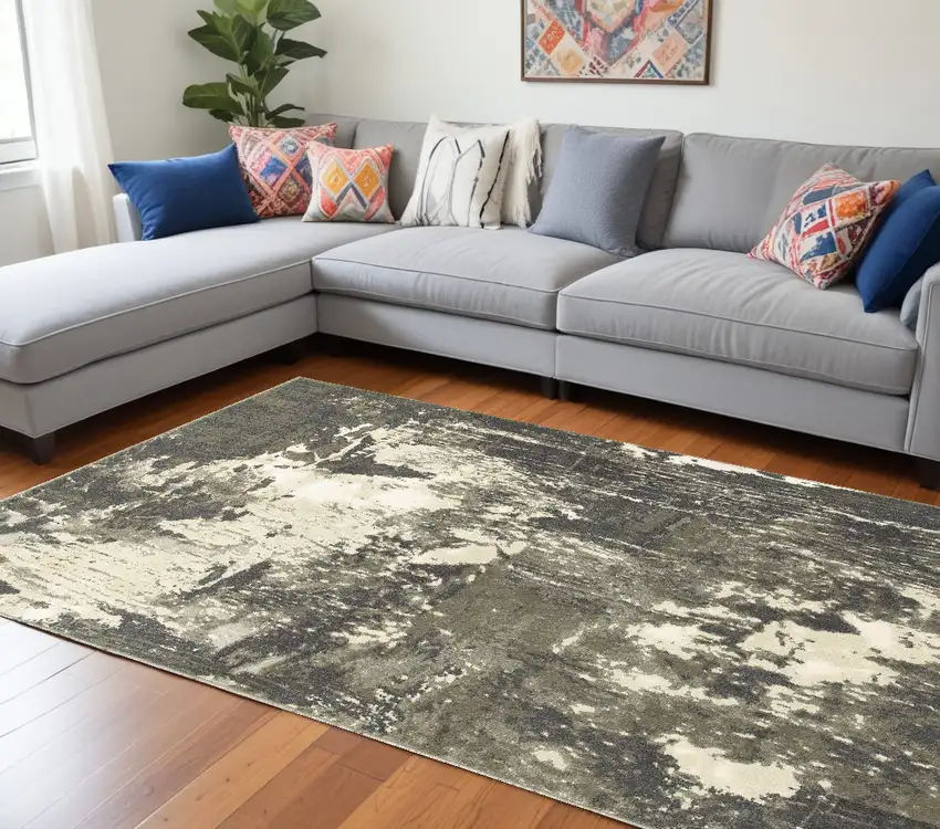 Gray And Ivory Abstract Area Rug Photo 1