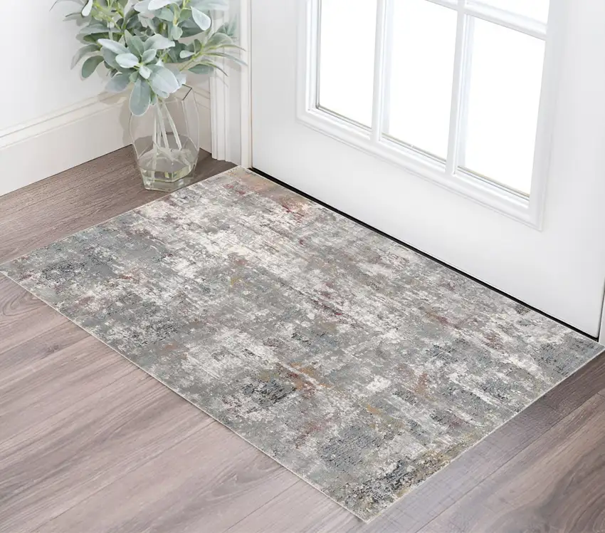 Gray And Ivory Abstract Area Rug Photo 2