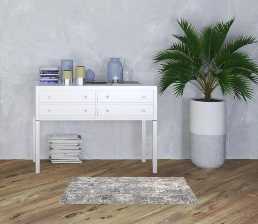 Gray and Ivory Abstract Area Rug Photo 3