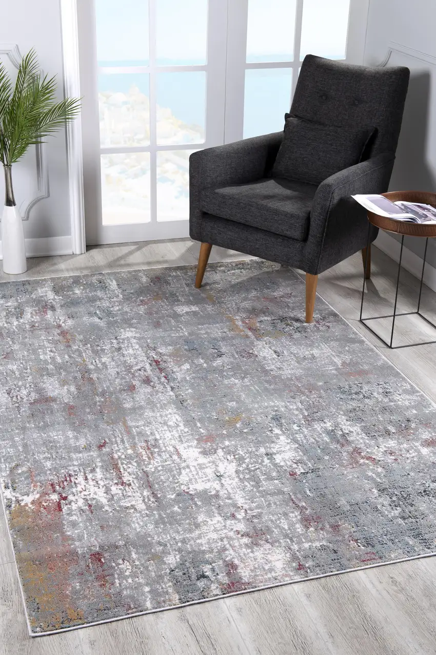 Gray and Ivory Abstract Area Rug Photo 4