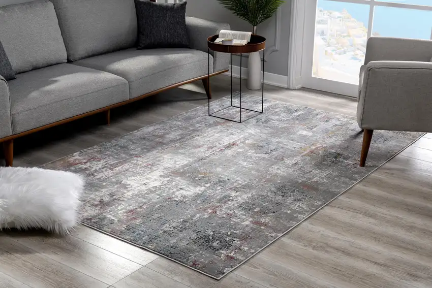 Gray and Ivory Abstract Area Rug Photo 3