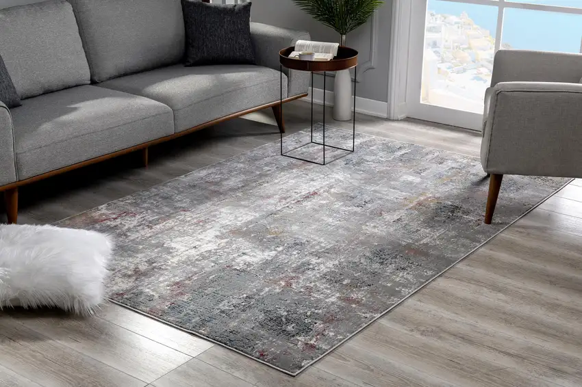Gray and Ivory Abstract Area Rug Photo 5
