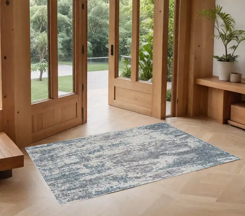 Gray and Ivory Abstract Area Rug Photo 1