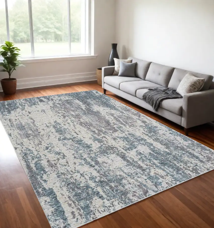 Gray and Ivory Abstract Area Rug Photo 1