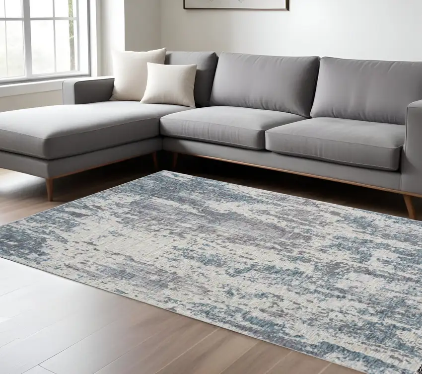 Gray and Ivory Abstract Area Rug Photo 1