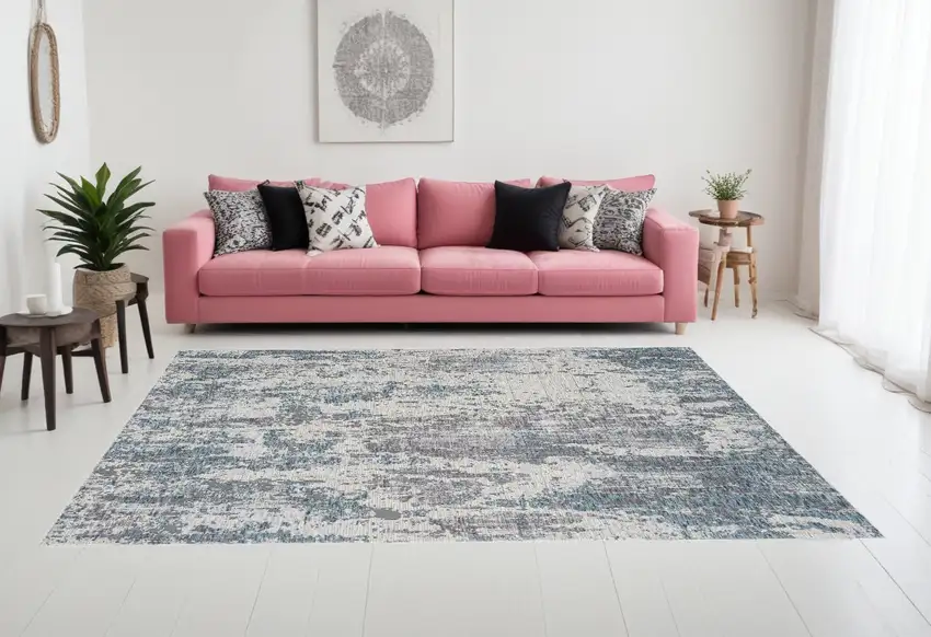 Gray and Ivory Abstract Area Rug Photo 1