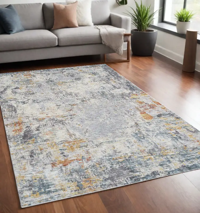 Gray and Ivory Abstract Area Rug Photo 1