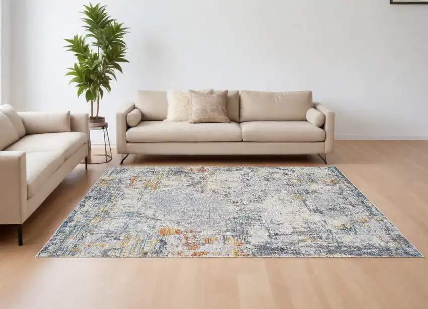 Gray and Ivory Abstract Area Rug Photo 1