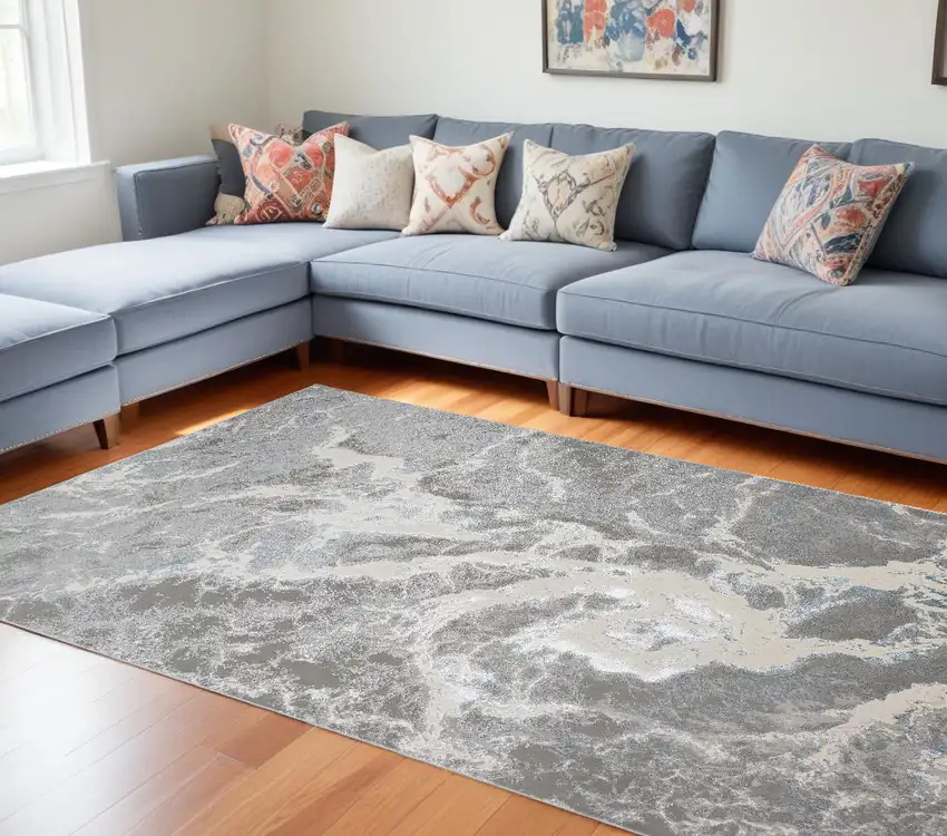 Gray and Ivory Abstract Area Rug Photo 1