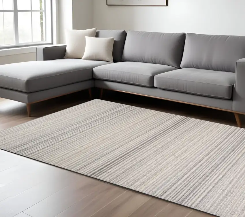 Gray and Ivory Abstract Area Rug Photo 1
