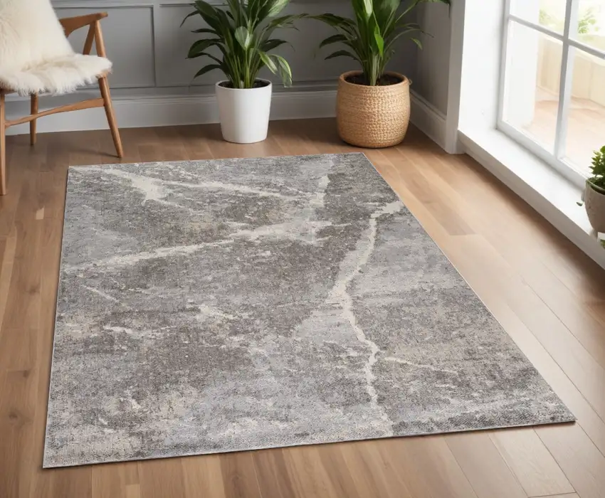 Gray and Ivory Abstract Area Rug Photo 1