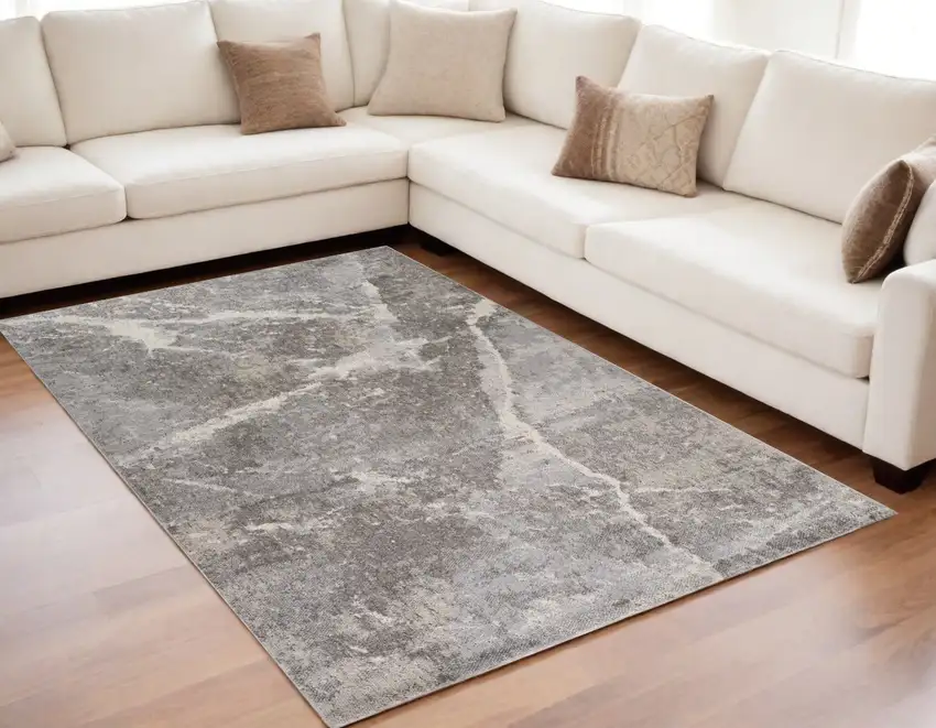 Gray and Ivory Abstract Area Rug Photo 1