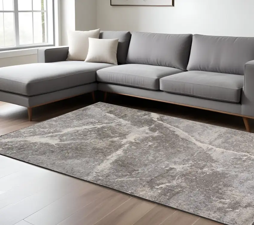 Gray and Ivory Abstract Area Rug Photo 1