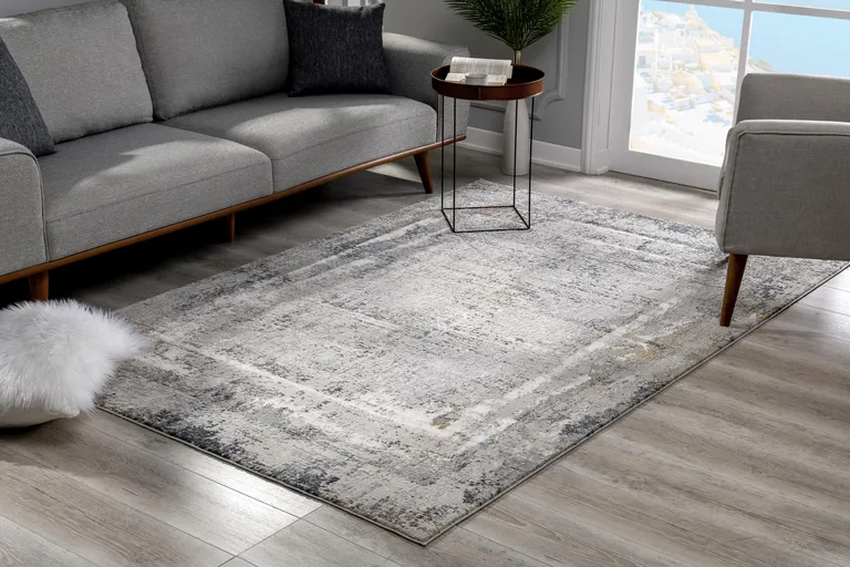 Gray and Ivory Abstract Distressed Area Rug Photo 1
