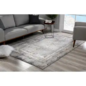 Photo of Gray and Ivory Abstract Distressed Area Rug