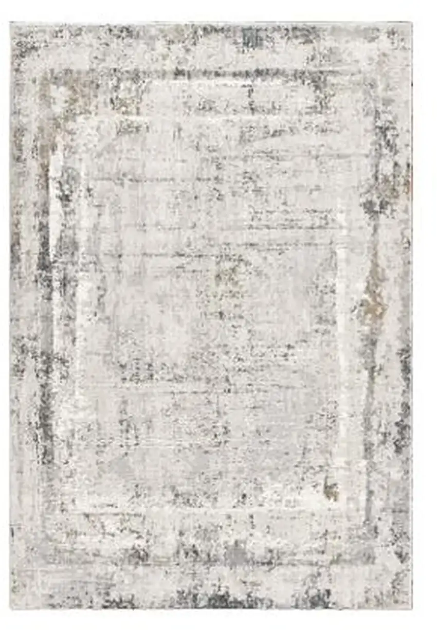 Gray and Ivory Abstract Power Loom Area Rug Photo 2