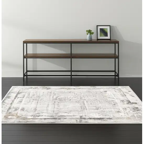 Gray and Ivory Abstract Power Loom Area Rug Photo 1