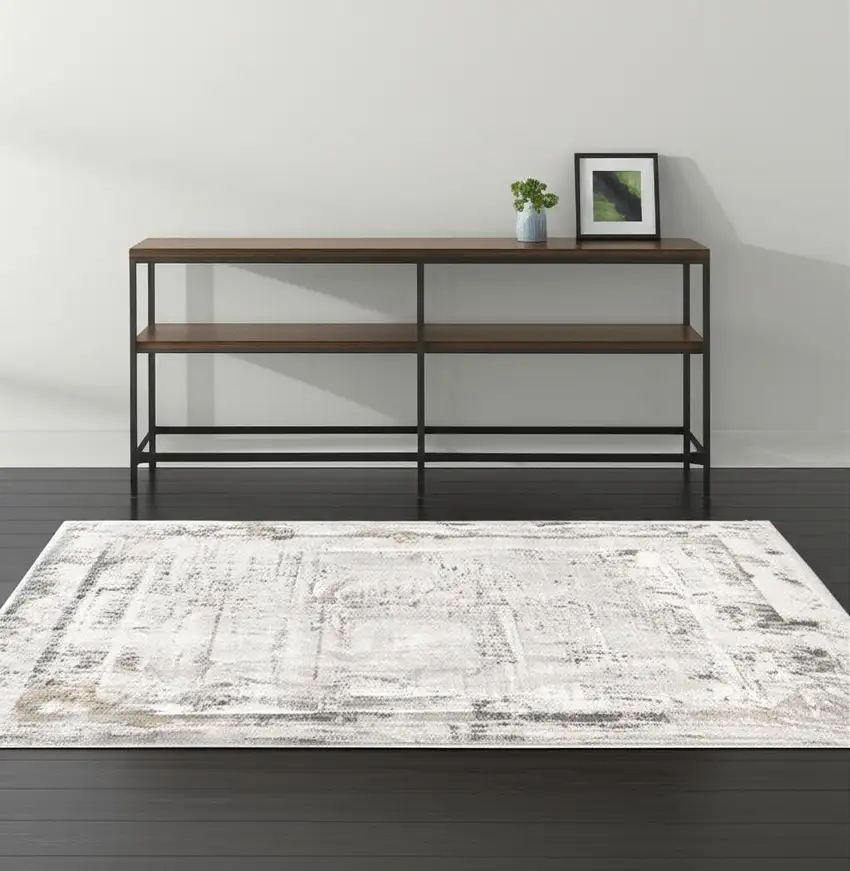 Gray and Ivory Abstract Power Loom Area Rug Photo 1