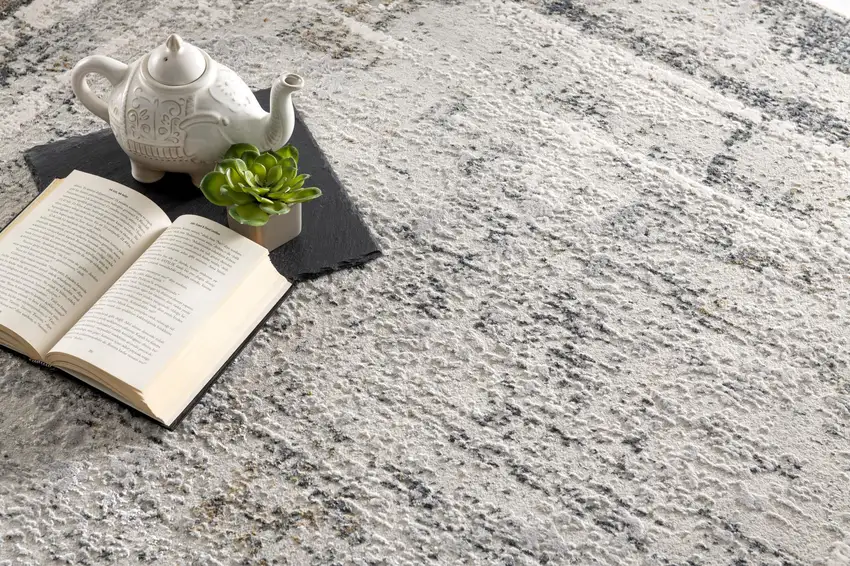 Gray and Ivory Abstract Distressed Area Rug Photo 3