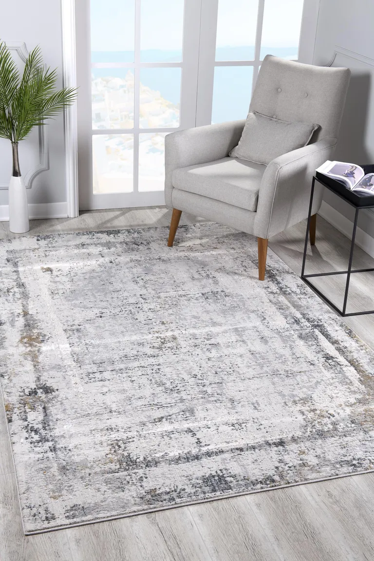 Gray and Ivory Abstract Distressed Area Rug Photo 2
