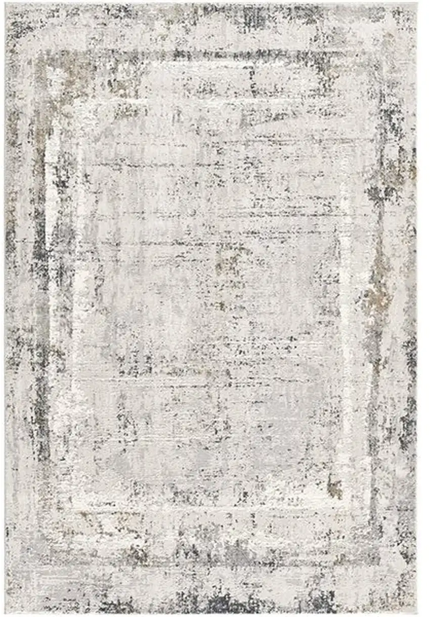 Gray and Ivory Abstract Power Loom Area Rug Photo 2