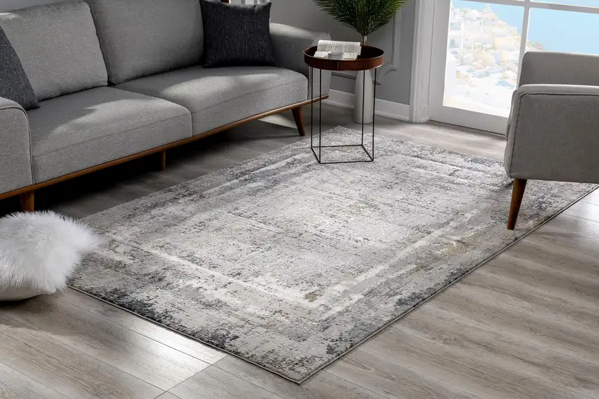 Gray and Ivory Abstract Distressed Area Rug Photo 6